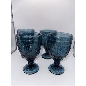 Fitz and Floyd Trestle Glassware Ornate Goblets, 4 Count (Pack of 1), Indigo